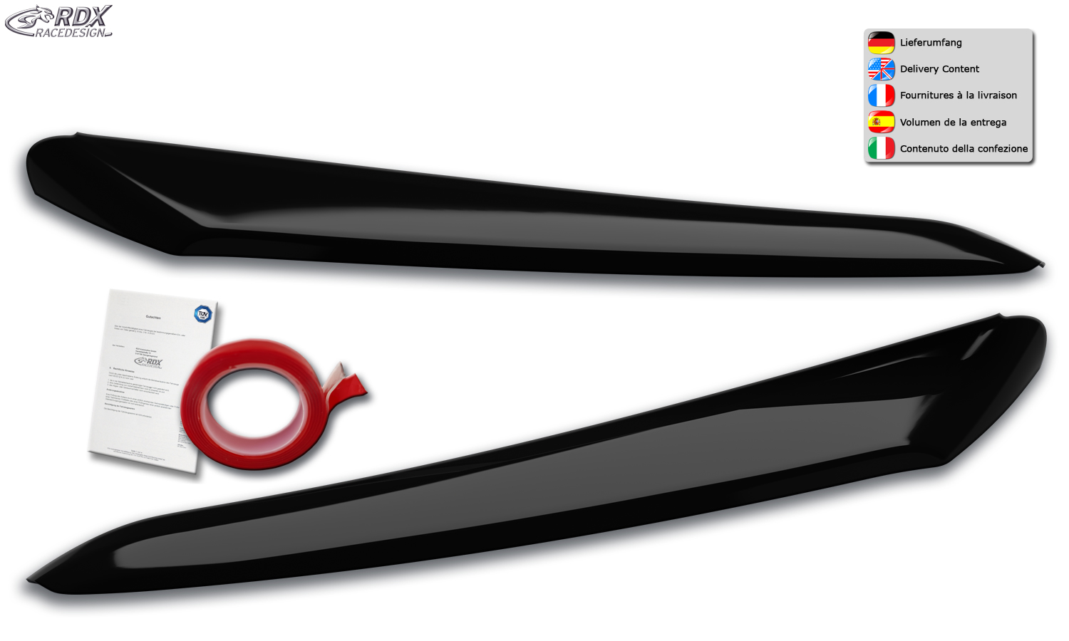 RDX Scheinwerferblenden für CITROEN Jumper, FIAT Ducato, OPEL Movano, PEUGEOT Boxer schwarz glänzend Böser Blick